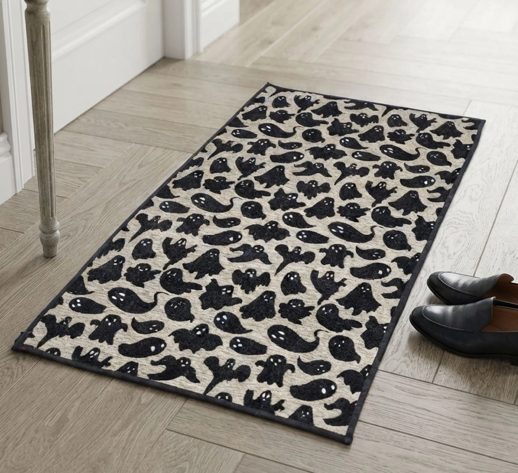 Black & Beige Ghost Printed Cotton Polyester Rug 27x42 Inches